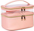 imerelez Pink Makeup Bag, Leather Double Layer Makeup Bag,Travel Accessories Toiletry Bag for Women,Travel Essentials Cosmetic Bag