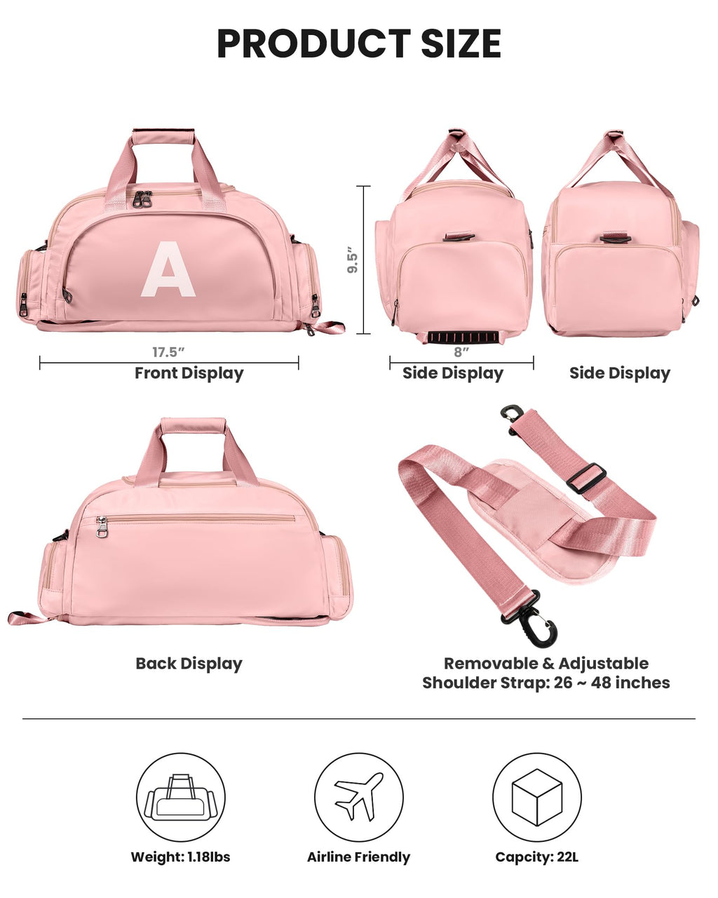 Vogewood Birthday Gifts for 6 Year Old Girls, Convertible Initial Gym Bag