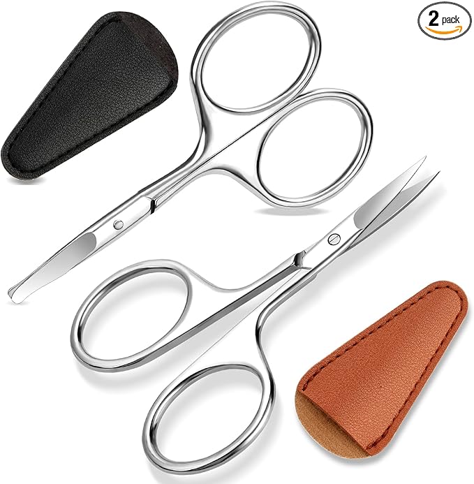 ESVIENS 2 Pack Eyebrow Nose Hair Scissors, Stainless Steel Rounded Tips