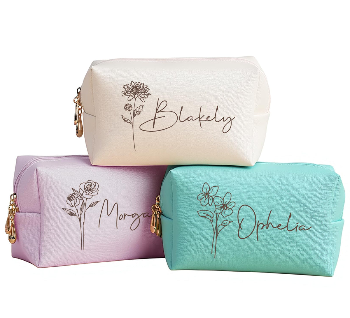 DayOfShe Personalized Name Makeup Bag Toiletry Bag for Bridesmaid Gifts Bridal Shower Wedding Gifts, Custom Cosmetic Bag for Best Friend Birthday Gifts