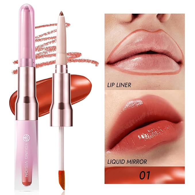 Mrettick 3 PCS Lip Liner and Lip Stain Combo Set, High Pigmented Long Lasting Velvet Lip Tint, Well-Defined Lipliner, Weightless Waterproof Not Animal Tested, Matte Finish Makeup