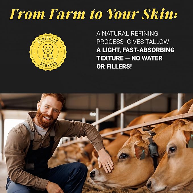 Non-Greasy Beef Tallow for Skin & Beef Tallow Lip Balm 5OZ Shea Butter, Vitamin E, Whipped Grass Fed Beef Tallow for Face Moisturizer Cream, Lotion for Women & Men, Anti-Aging Face Moisturizer
