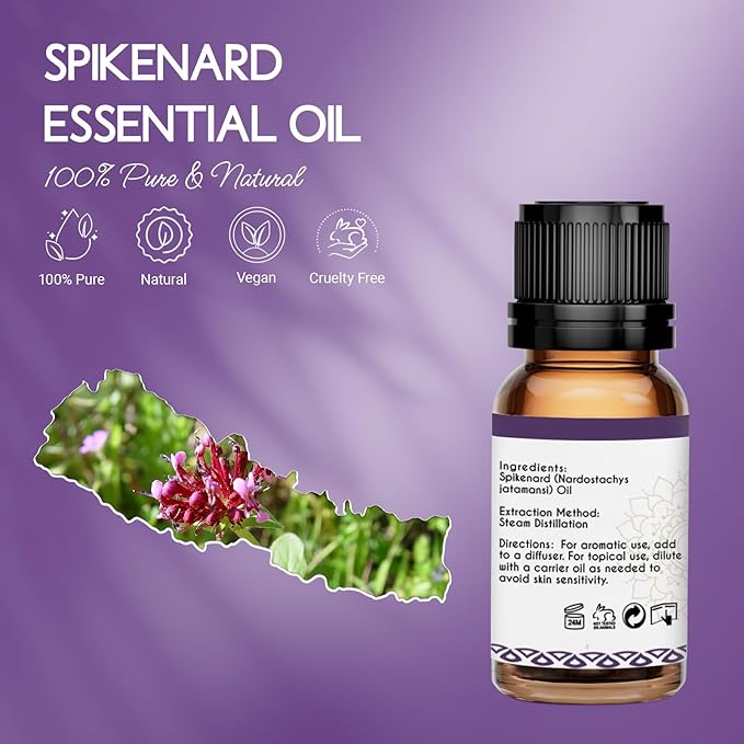 LOTUSJOY 100% Pure Spikenard Essential Oil 0.34 Fl Oz, Natural Spikenard Oil in Amber Glass Bottle with Dropper for Diffuser Massage Skin Care DIY