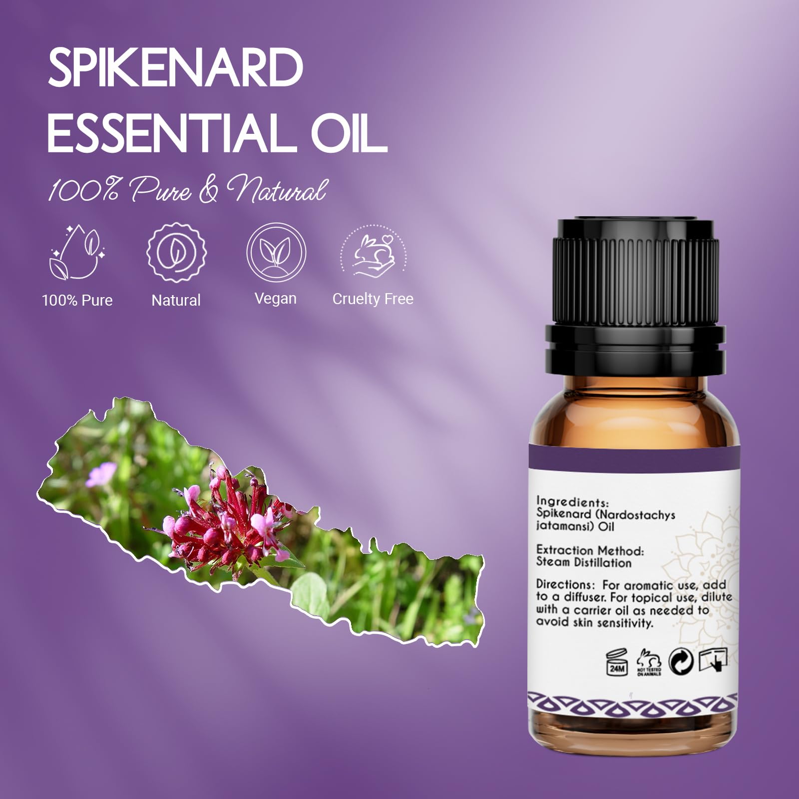 LOTUSJOY 100% Pure Spikenard Essential Oil 0.34 Fl Oz, Natural Spikenard Oil in Amber Glass Bottle with Dropper for Diffuser Massage Skin Care DIY