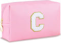 URSKYTOUS Initial Makeup Bag Personalized Cosmetic Bag with Zipper Cute Travel Toiletry Bag PU Waterproof Makeup Pouch Monogrammed Birthday Gift for Women Preppy Stuff for Teen Girls (Pink C)