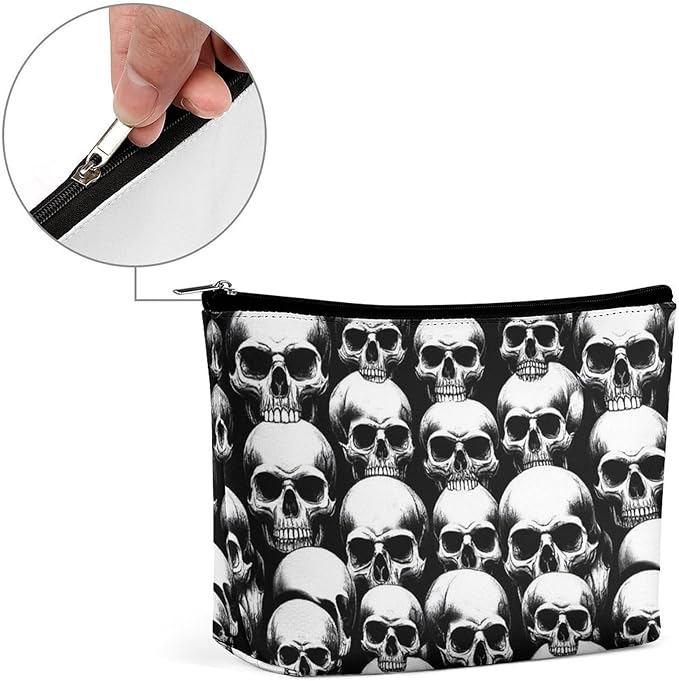 Meaudiwes Women's Makeup Case, Large Zipper Cosmetic Case, Toiletry Bag, Travel Cosmetic Toiletry Bag Cool Funny Goth Skulls