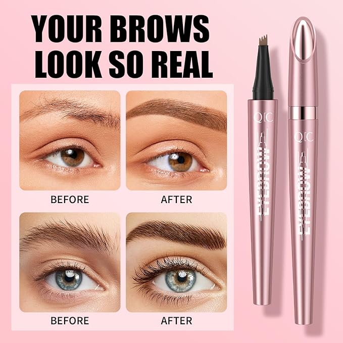 QIC Microblading Eyebrow Pen,Eyebrow Pencils for Women with 4-Fork-Tip, Waterproof Eye Brow Pencil Natural Hair-Like And Long-Lasting (Black)