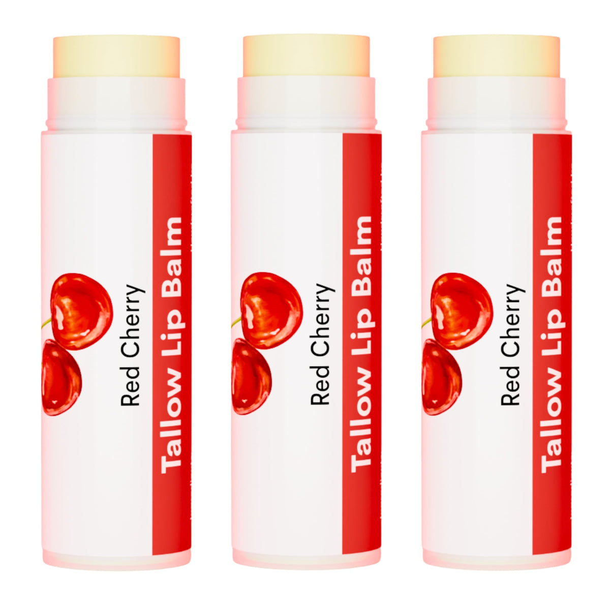 Tallow Lip Balm by Cattle Creek – All-Natural Ingredients, Long-Lasting Moisture and Hydration for Dry, Cracked, and Chapped Lips, Soothing Formula for Soft Skin (Pack of 3, Red Cherry)