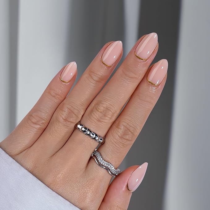 BTArtbox Press On Nails, Gold End, Short Almond, Gold Foil, 32Ct