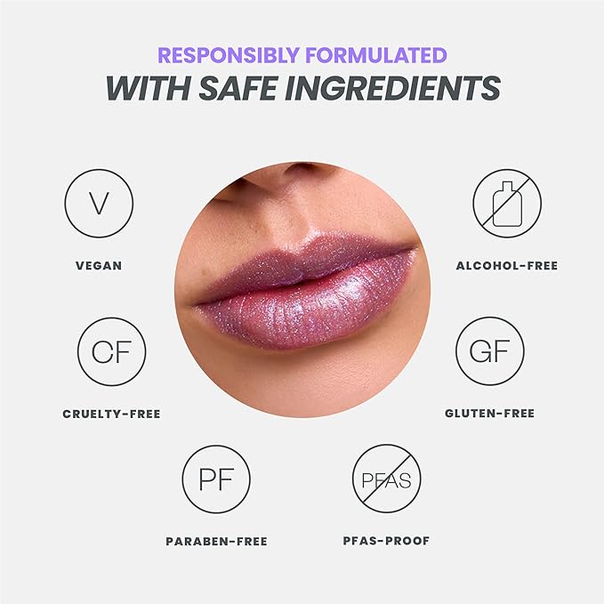 Wonderskin Lip Gloss - Blue Glitter Top Gloss, Long Lasting Gloss