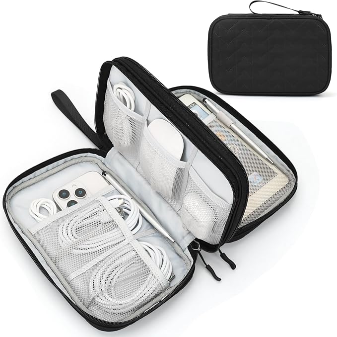 FYY Electronic Organizer, Travel Tech Pouch Bag, Large, Black Quilted