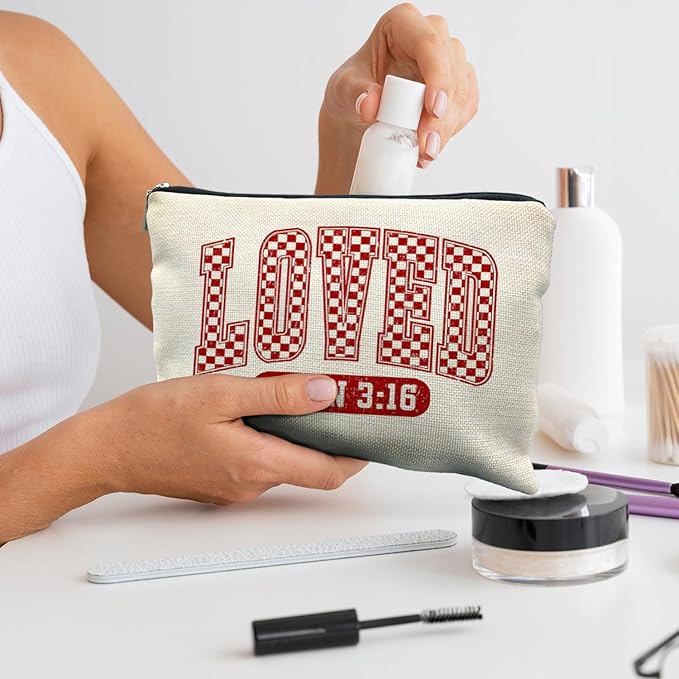RYYCDOI Loved John 3:16 Bible Verse Makeup Bag, Trendy Christian Cosmetic Bags for Women, Christian Gifts for Women Makeup Pouch, Faith Based Gifts Zipper Pouch