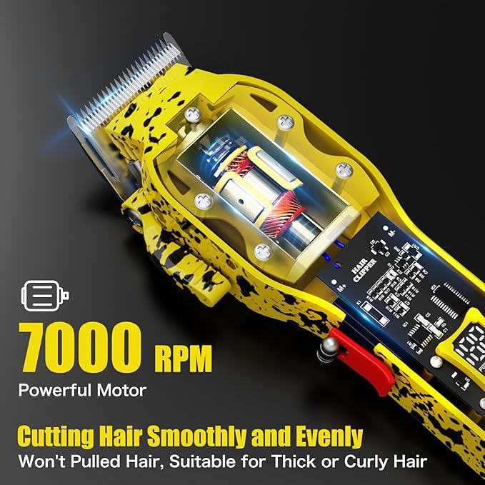 Tuanchuanrp Professional Hair Clippers for Men, Cordless Barber kit for Hair Cutting & Grooming, Hair Clippers Set for Barber Haircut with LED Display 8 Fade Taper Combs(Yellow)