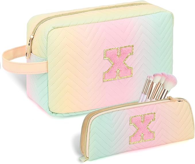 Sernaxi Personalized Initial Makeup Bag Waterproof Leather Cosmetic Bag Travel Toiletry Bag, Valentine’s Day Gift Makeup Organizer Case & Makeup Pouch for Women Teen Girls Mom Girlfriend Wife