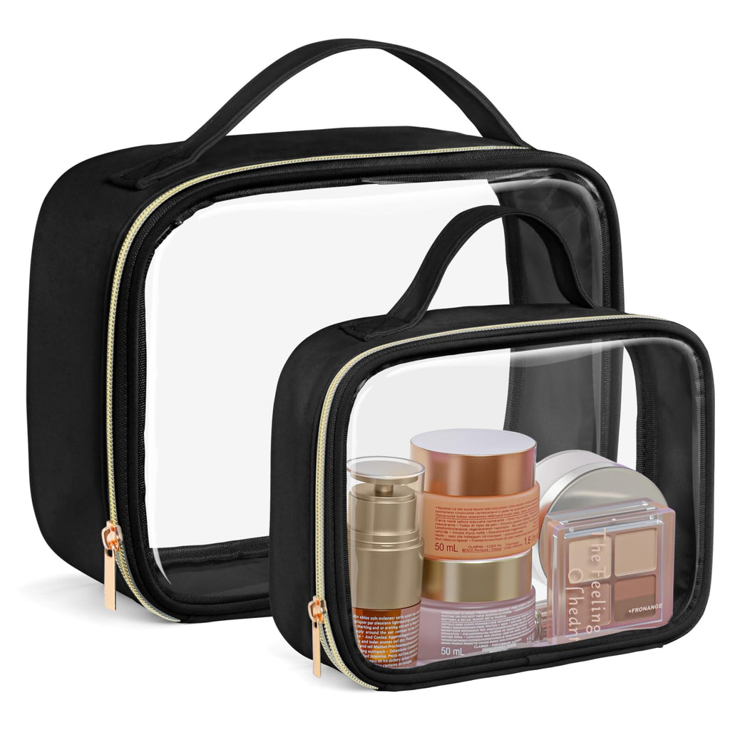 PACKISM Clear Makeup Bag Travel - TSA Approved Toiletry Bag, 2 Pack Black
