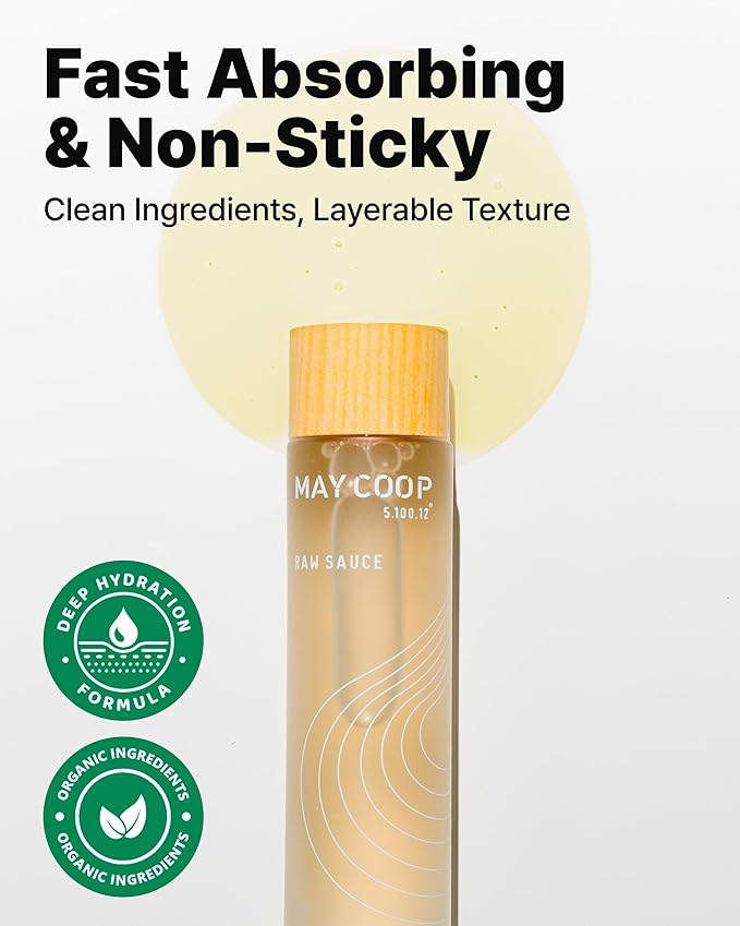 May Coop Raw Sauce Moisture Essence Toner | Hydrating Face Toner | Rice Toner for Dry, Sensitive & Acne-Prone Skin | Pore Refining Korean Skincare with Centella & Birch Sap 5.07 fl oz