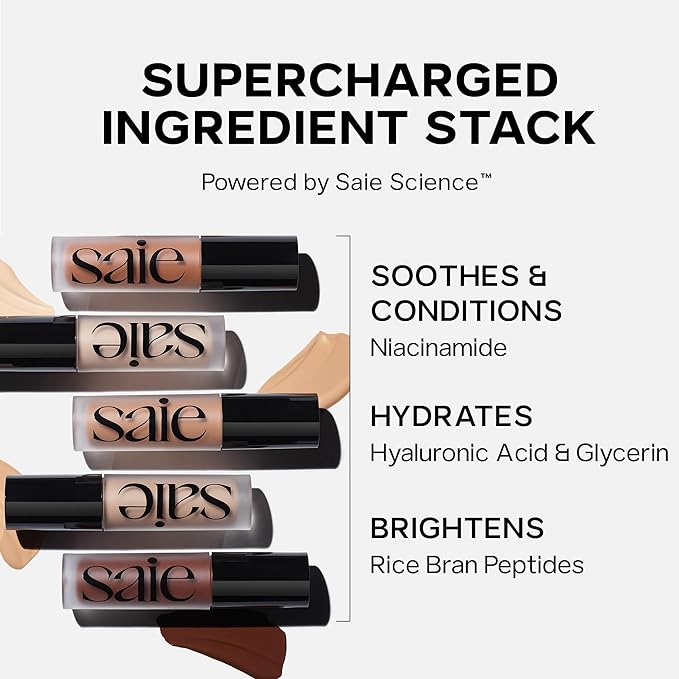 Saie Slip Tint Radiant Cream Concealer & All-Over Face Makeup - Concealer for Dark Circles, Redness & Blemishes - Lightweight Makeup Made with Hydrating Hyaluronic Acid - Shade 4 (0.17 oz)