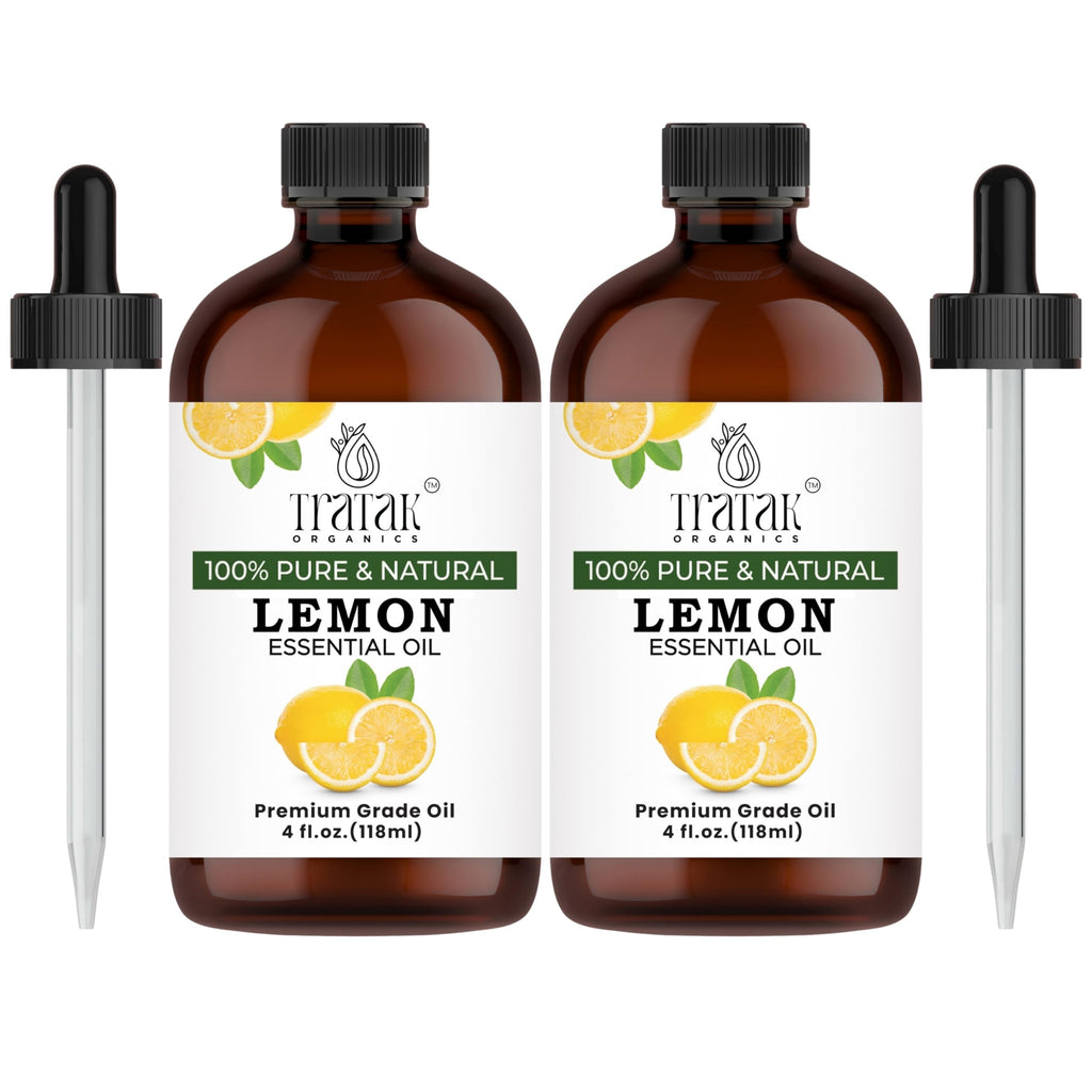 Lemon Essential Oil, 100% Pure & Natural with Glass Droppers | Undiluted Essential Oils for Aromatherapy, Diffusers, Humidifiers, Oil for Skin DIYs | 4 fl oz (Pack of 2)