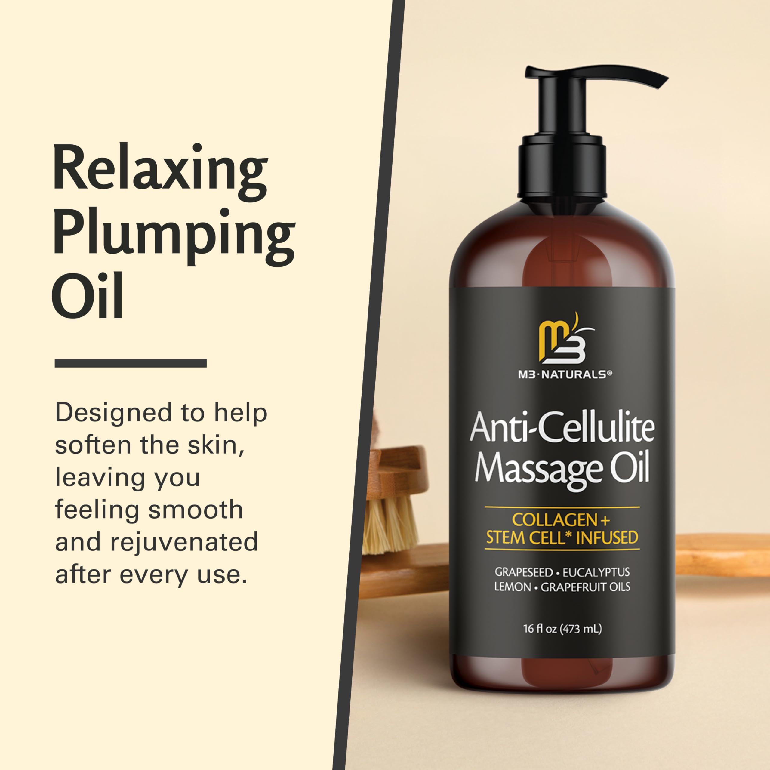 Firming Body Massage Oil with Collagen for Cellulite – 16 Fl Oz by M3