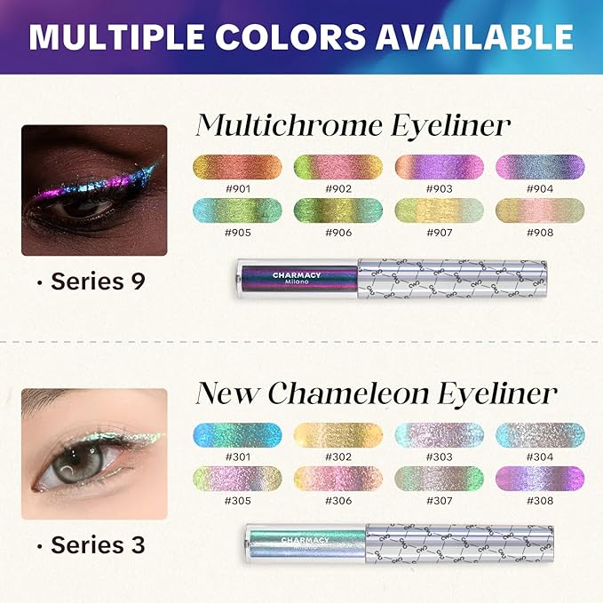 CHARMACY Chameleon Liquid Eyeliner, Liquid Glitter Eyeliner, Highly Pigmented, Metallic MultiColor Shifting waterproof Eyeliner, Ultra-Fine Tip, Longwearing, Smudge-proof (#301)