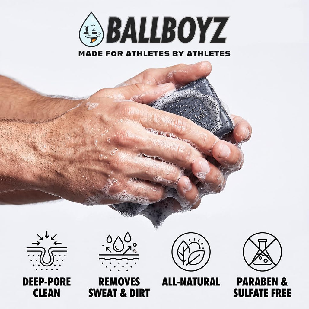 Ballboyz Soap: Gold Pack - Natural Gentle yet Powerful Cleansing to Remove Sweat and Dirt (Activated Charcoal Face Scrub, Cool Breeze Body Scrub, and Mr. Drip Pimple Patches, 1 Count (Pack of 3)
