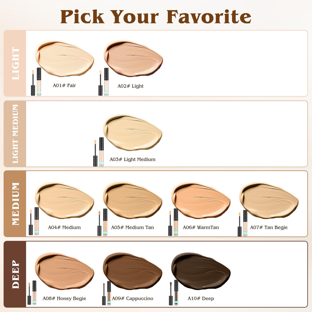 Under Eye Concealer, Full-Coverage Concealer Foundation Makeup for Women, Covers Blemishes & Under-Eye Circles, Spots, Matte Finish, Redness & Discoloration, Vegan & Cruelty-Free 03#Light Medium