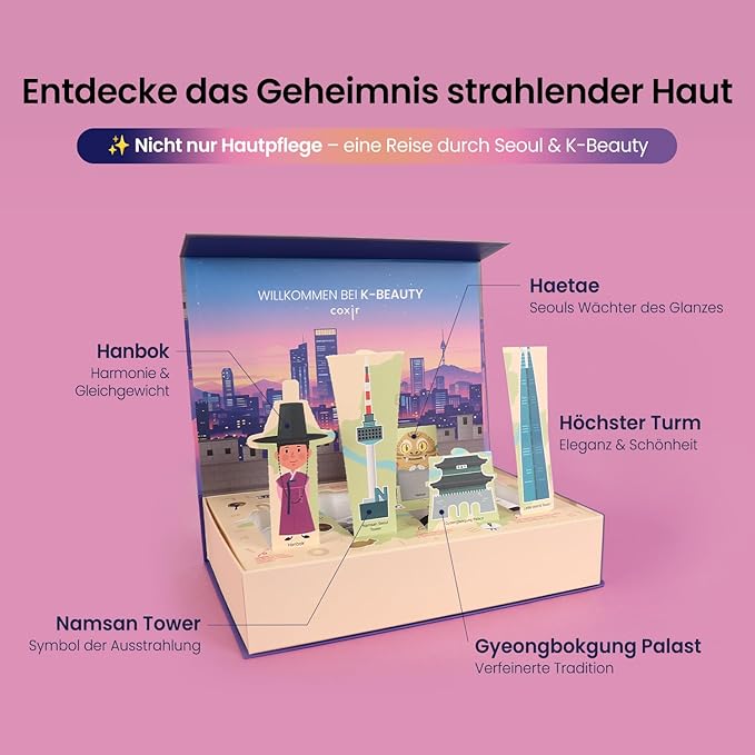 coxir Seoul Glow Korean Skincare Gift Set, 5-Step Routine