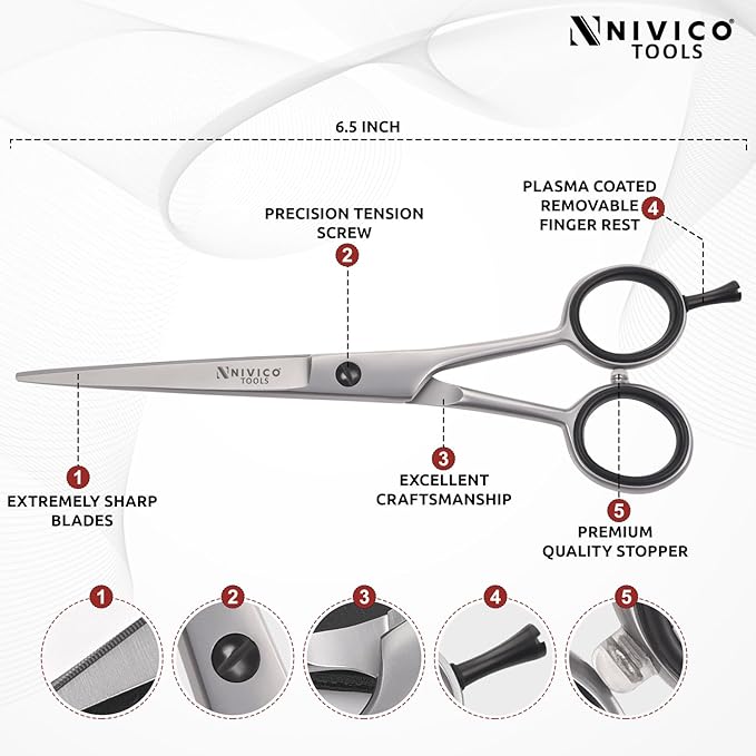Nivico Tools Super Cut Barber Scissor - Professional Hairdressing Scissors, Premium Stainless Steel Hair Cutting Shears with Precision Adjustment Dial - Ergonomic Salon-Grade Shears for Men & Women