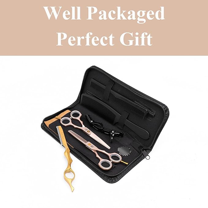 Purple Dragon 5.5 inch Hair Cutting Scissors Set with Razor - Rose Gold