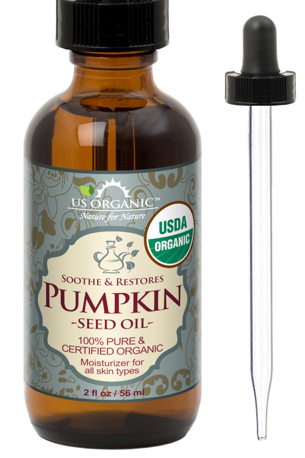 US Organic Moroccan Argan Oil, USDA Certified Organic,100% Pure & Natural, Cold Pressed Virgin, Unrefined, 2 Oz in Amber Glass Bottle, for Hair treatment, Skin, Nail, Cuticle, Sourced from Morocco.