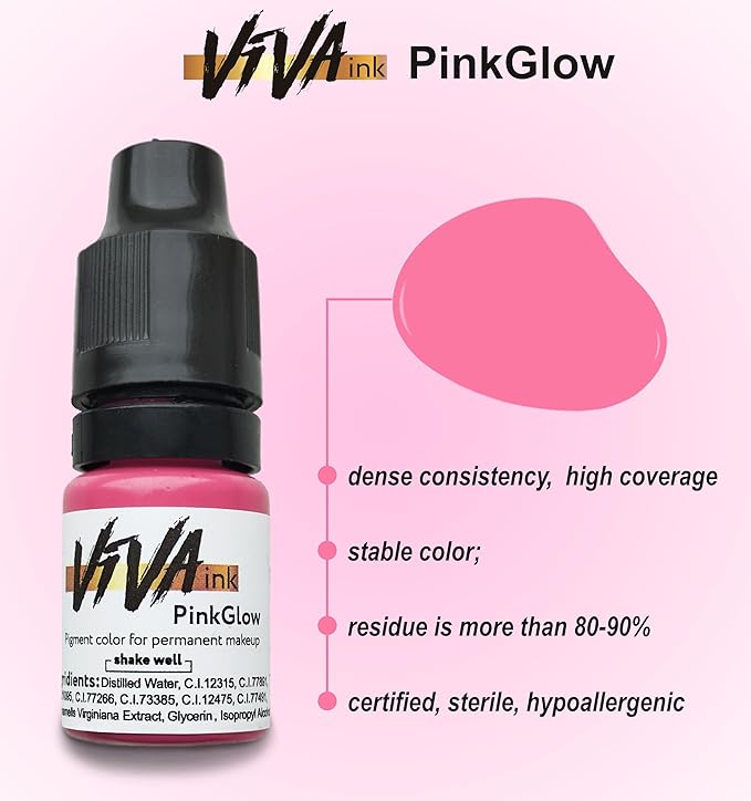 VIVA INK Lip Pigment – Permanent Lip Makeup – Microblading Ink for Durable and Colorful Lips – Long Lasting Color Lip Cosmetics (0.2 oz) (PinkGlow)
