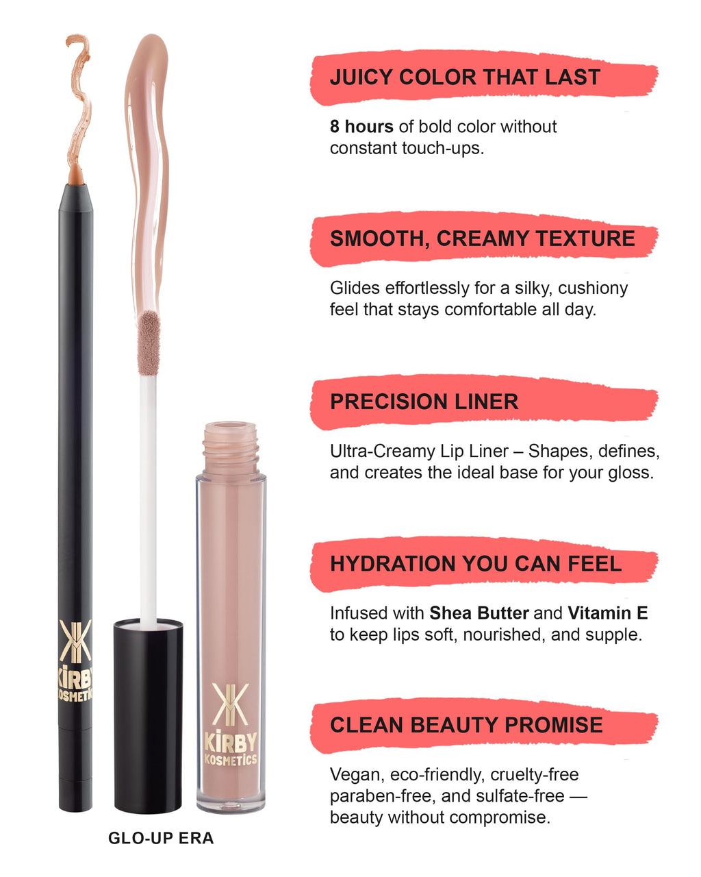 Kirby Kosmetics Lip Kit Duo – Glo-up Era - TikTok-Viral Precision Liner & Glossy Liquid Lipstick, Clean 2-Step Set with Hydrating Long-Wear Color – Bold Inclusive Beauty for Everyday Konfidence