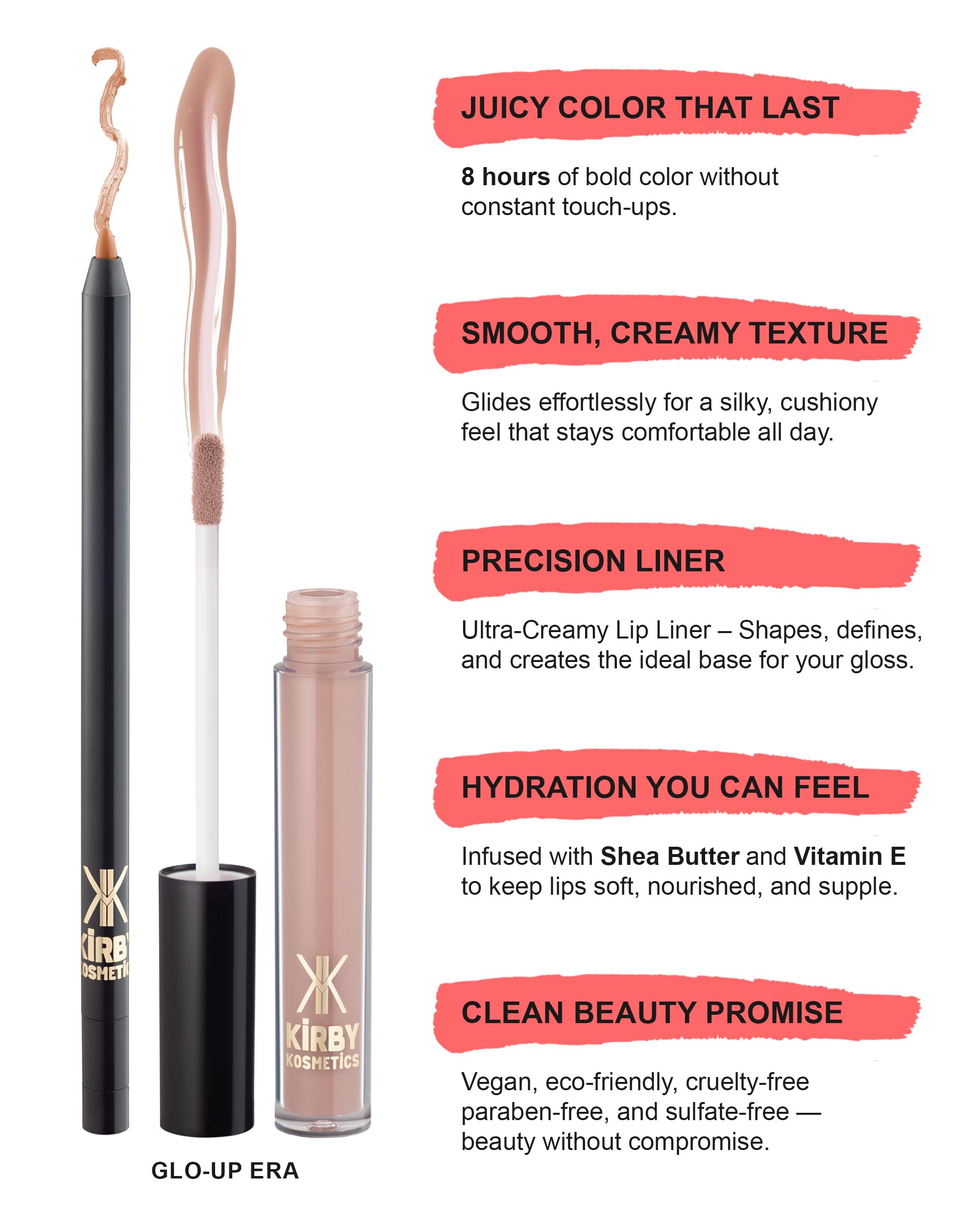 Kirby Kosmetics Lip Kit Duo – Glo-up Era - TikTok-Viral Precision Liner & Glossy Liquid Lipstick, Clean 2-Step Set with Hydrating Long-Wear Color – Bold Inclusive Beauty for Everyday Konfidence