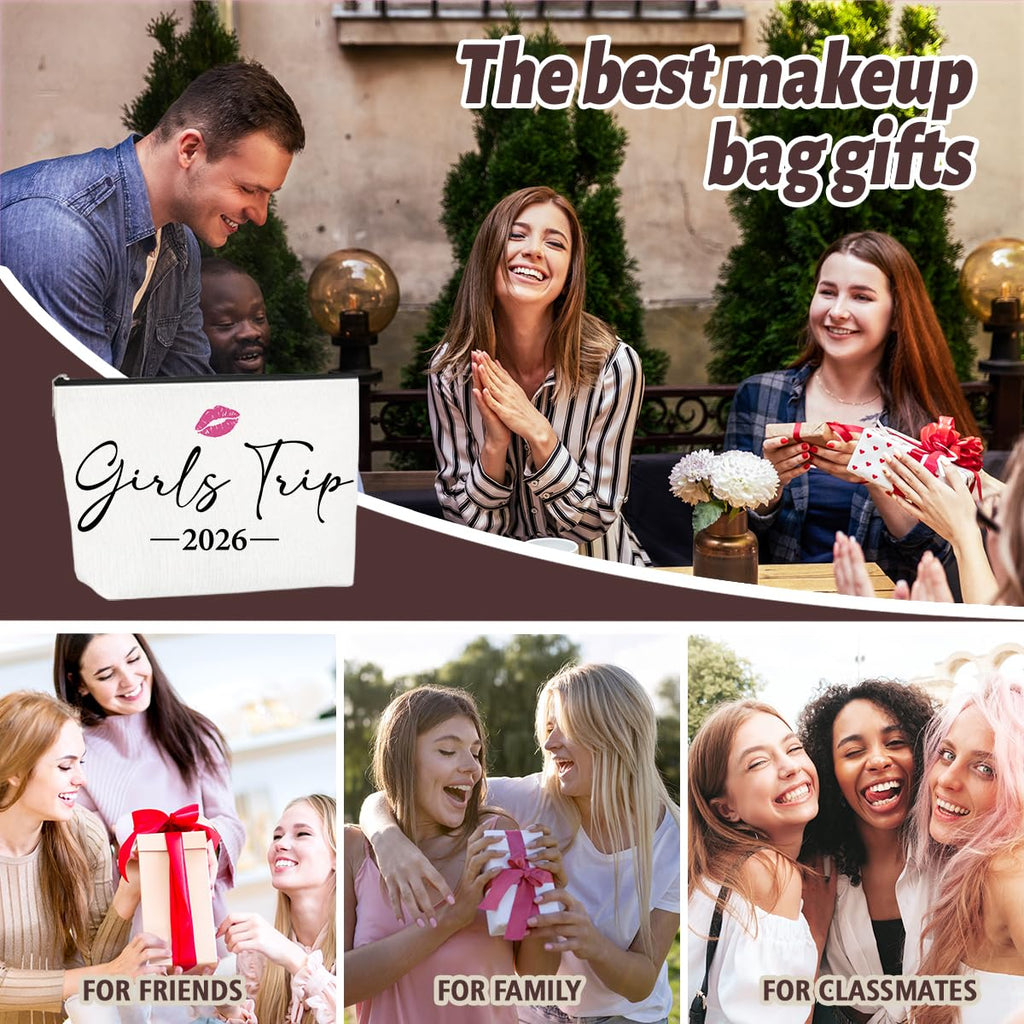NBIAN 4 PCS Girls Trip Gifts Favors 2026 Girls Weekend Gifts for Women Bestie Gifts Friend Gifts Girls Trip Favors for Sister Females Friendship Holiday Vacation Makeup Bag Weekend Bags for Women