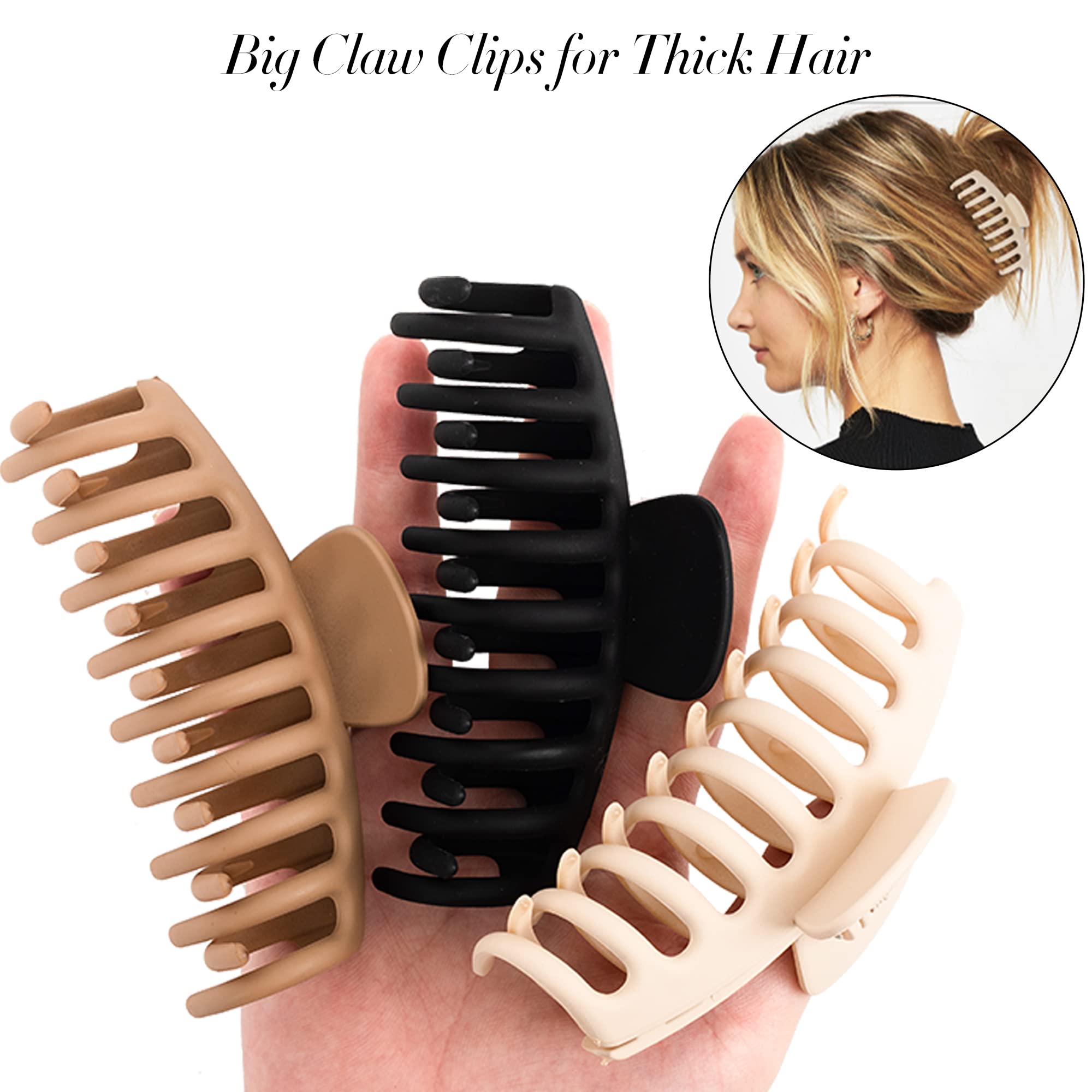 79Style 6pcs Hair Claw Clips For Women - Big 3.5 Inch Banana Hair Clips, Plastic Claws For Thick, Thin, Long Hair, Cute Accessory For Girls (Black)