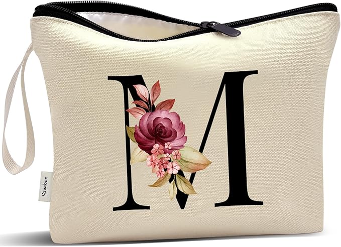 Vavabox A-Z Personalized Makeup Bag, Birthday Gifts for Women Mom, Gifts for Best Friend, Bride Bridesmaid Cosmetic bag (M, Cream Yellow)