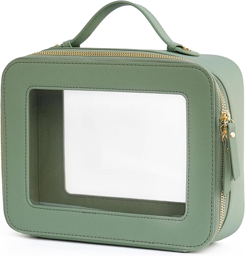 Popvibe Clear Makeup Bag Mahjong Tile Bag with Zipper and Handle Sage Green