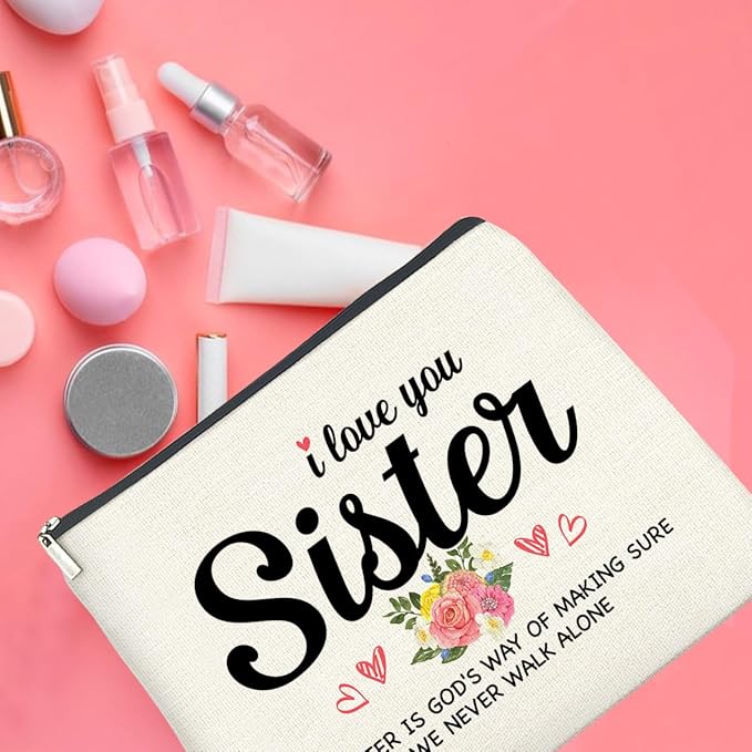 UPNEGE Sister Gifts from Sisters Makeup Bag, Gift for Bestie Best Friend Sister Christmas Birthday, Sisters Cosmetic Bag Zipper Makeup Pouch