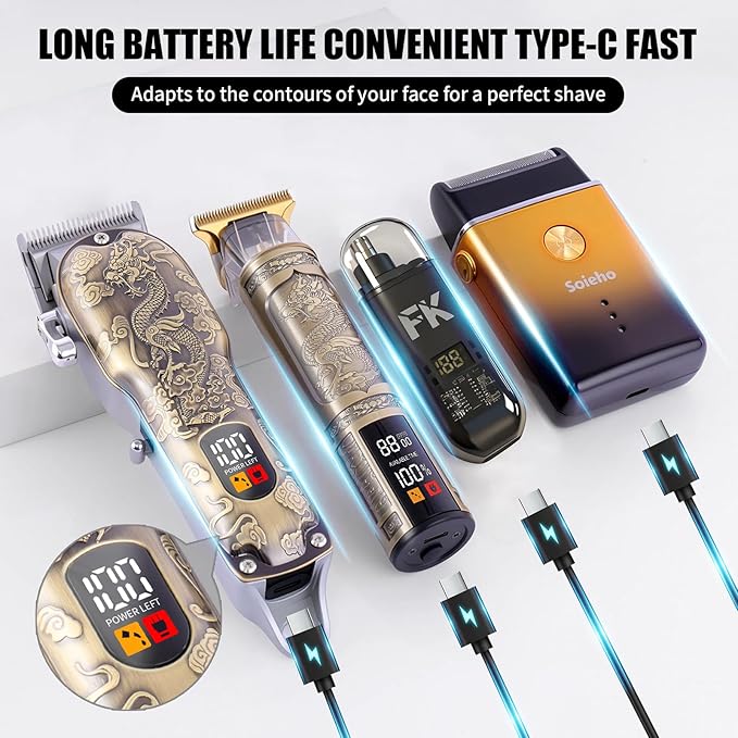 soieho Hair Clipper for Men Set Cordless Electric Hair Clipper T-Shaped Beard Trimmer Nose Hair Trimmer Electric Shaver Professional Haircutting and Beauty Kit