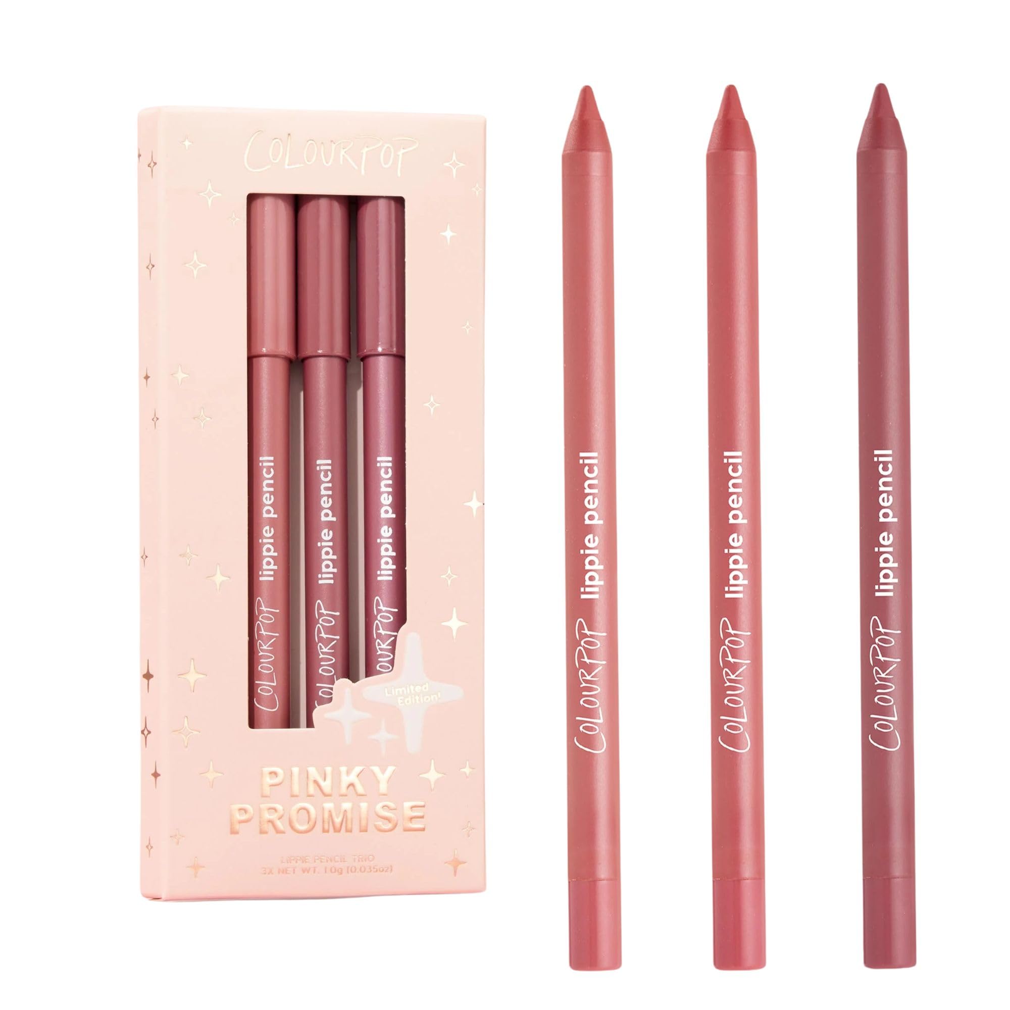 ColourPop Pinky Promise Lippie Lip Pencil Kit - High-Pigment, Long-Lasting & Sharpenable Lip Liner with High-Impact Color - Includes Shades Oh Snap, Five Stars & Me Again (3 Count)