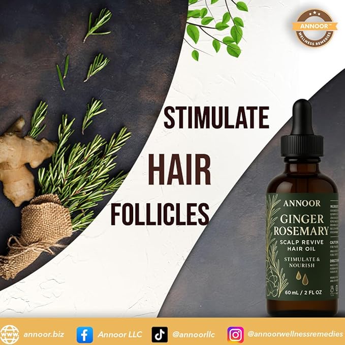 Annoor Ginger Rosemary Hair Oil 2 Fl Oz | Nourish, Strengthen, Shine, and Revitalize for Healthy Hair Growth and Scalp Renewal