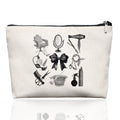 EKGJW Black & White Hairstylist Makeup Bag, Aesthetic Salon Travel Organizer, Cosmetology Student Gifts for Women, Hairdresser Accessories Pouch for Teen Girls, 7.5 x 10 in
