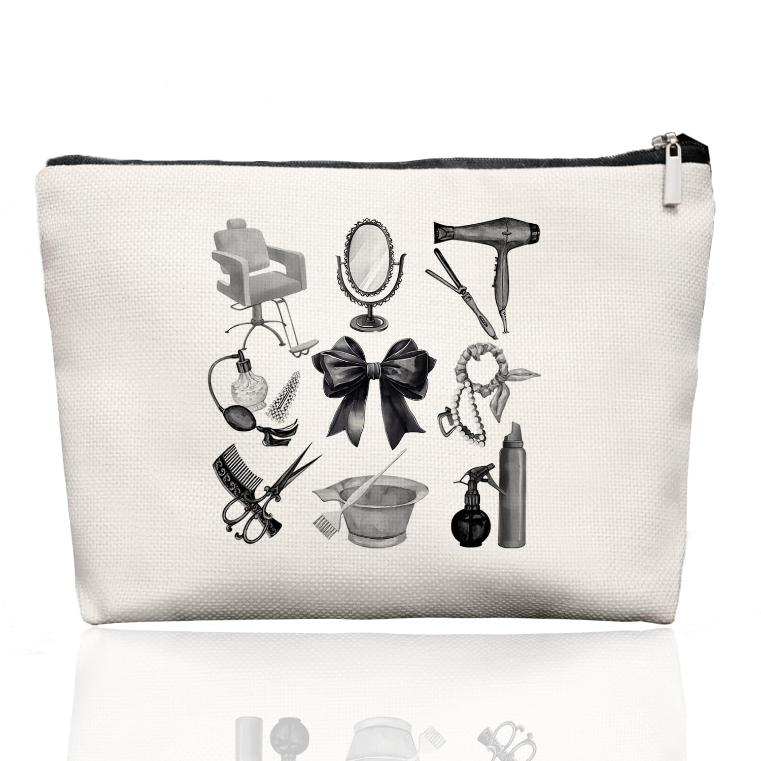 EKGJW Black & White Hairstylist Makeup Bag, Aesthetic Salon Travel Organizer, Cosmetology Student Gifts for Women, Hairdresser Accessories Pouch for Teen Girls, 7.5 x 10 in