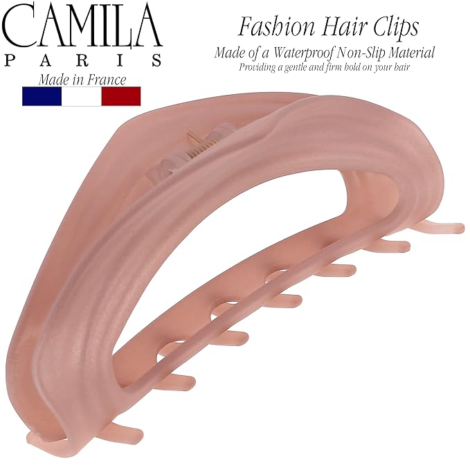 Camila Paris CP3529 French Hair Clips for Women, 4" Pink, Large Claw Clip Strong Hold All Day, No Damage No Slip Claw Clips for Thick Curly Wavy Fine Straight Hair, Jaw Clip Made in France