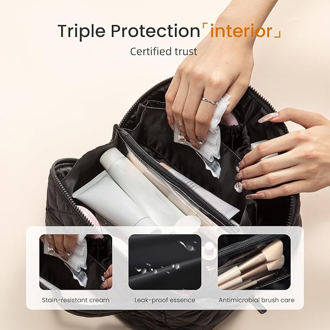 IrisCargo 2 Piece Travel Makeup Bag Organizer for Women, Black Medium Set