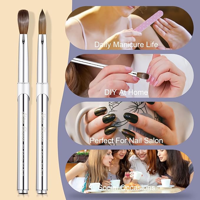 Shine Chance Acrylic Nail Art Brush Size 10, 100% Pure Kolinsky Hair Oval Nail Brush for Acrylic Application, Professional Nail Extension Manicure Tool Striping Nail Drawing Pen for DIY Home Salon