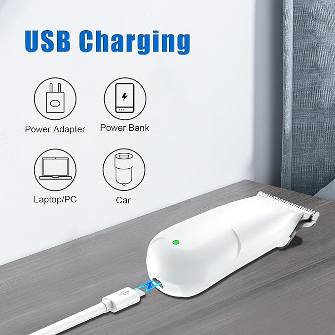 SWEETLF Hair Clippers, Silent Cordless Hair Trimmer, Mini Hair Cutting Kit with 3 Guide Combs, Portable & USB Rechargeable Haircut Clippers for Men Women Kids (White)