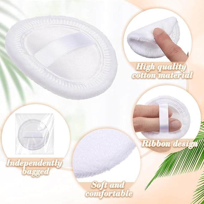 SiliFine 40 Pcs Cotton Powder Puffs Bulk Washable, 2.36 Inch Round Makeup Dusting Powder Puff with Ribbon for Loose and Pressed Powderface Body Cosmetic, White