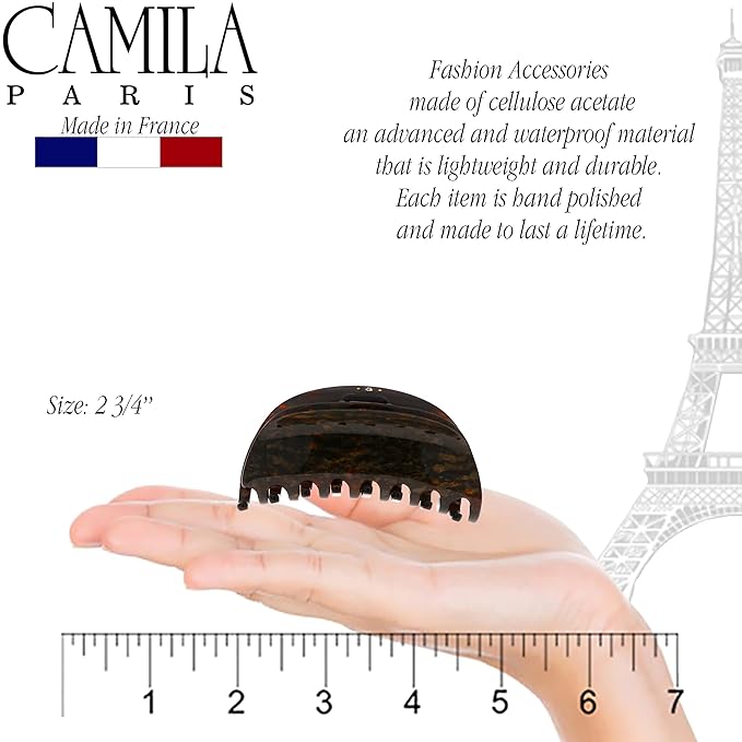 Camila Paris CP2961 French Hair Clip for Women, Small Handmade, Brown, Strong Hold Grip Hair Clips for Women, No Slip Durable Styling Girls Hair Accessories, Made in France