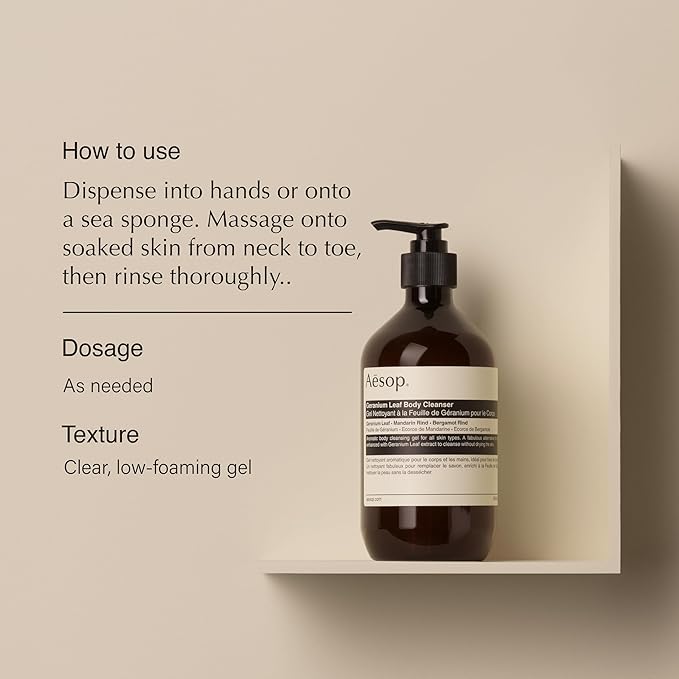 Aesop Geranium Leaf Body Cleanser & Balm Set | Citrus & Fresh Duo to Cleanse and Hydrate Skin | Geranium Leaf, Mandarin Rind, Bergamot Rind | 16.9 oz / 500mL (Set of 2)